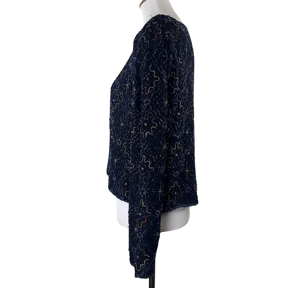 Vintage Stenay Jacket 100% Silk Sequin Beaded Black Formal Evening‎ Women's XL?